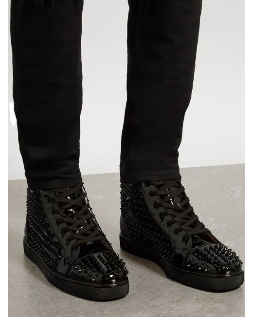 Christian Louboutin Louis Flat Calf Spikes Patent Black