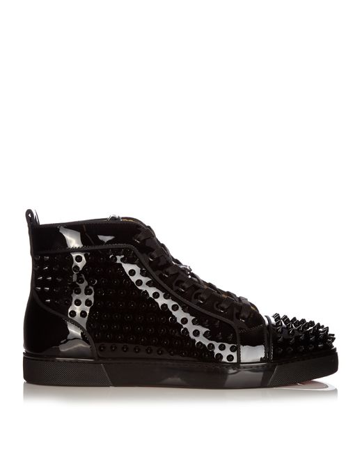 Christian Louboutin Louis Flat Calf Spikes Patent Black