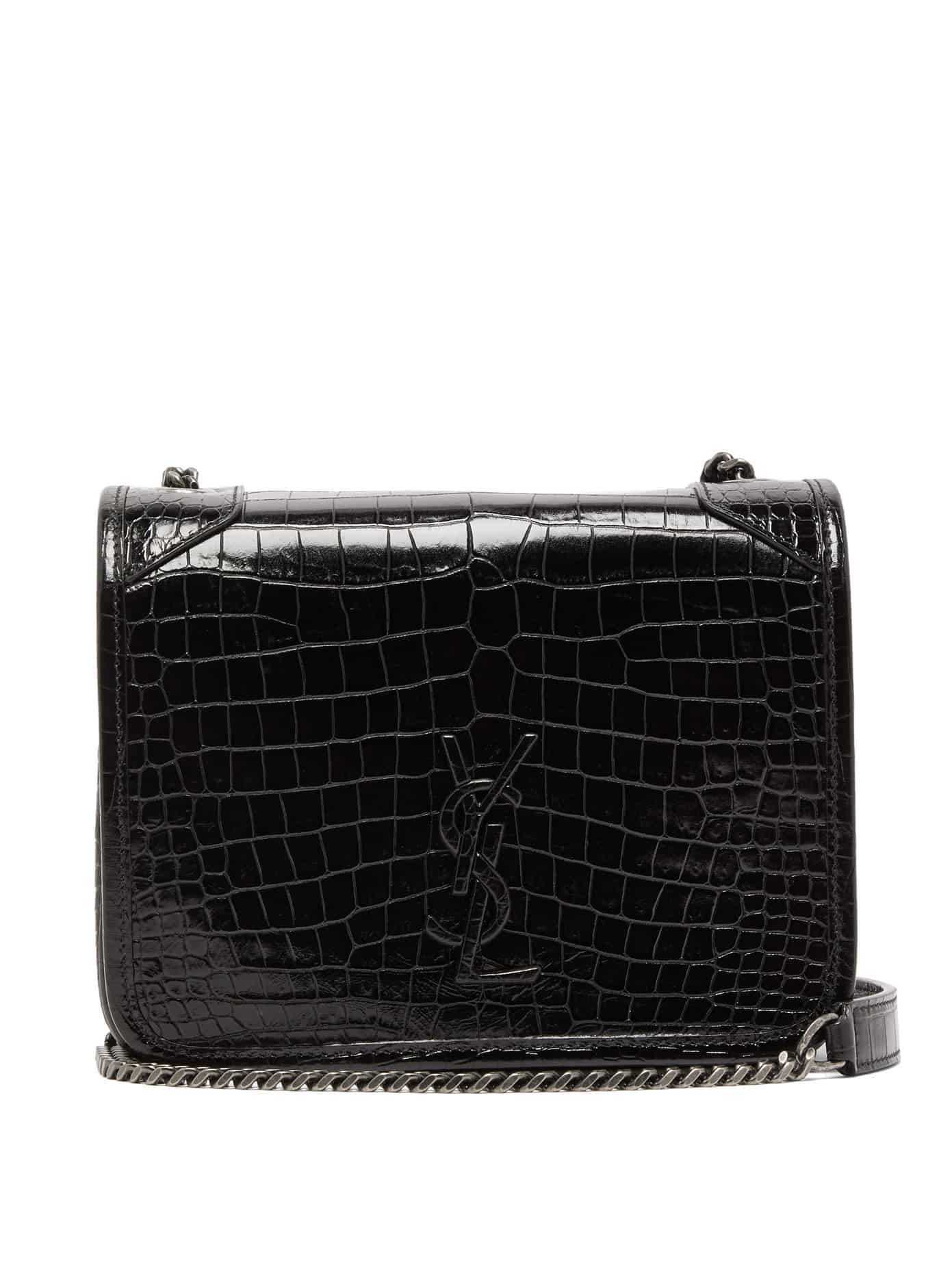 YSL Niki Black Croc Effect Shoulder Bag