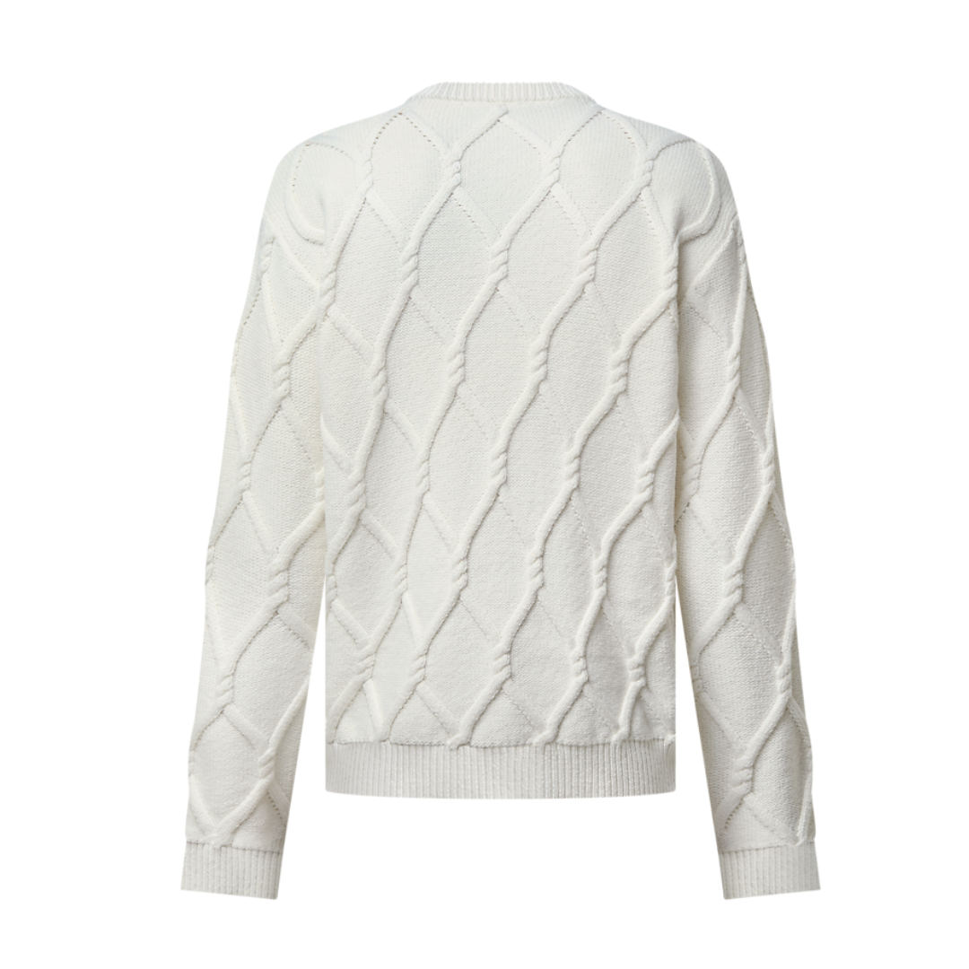 LV Embellished Cable Knit Wool Blend Sweater