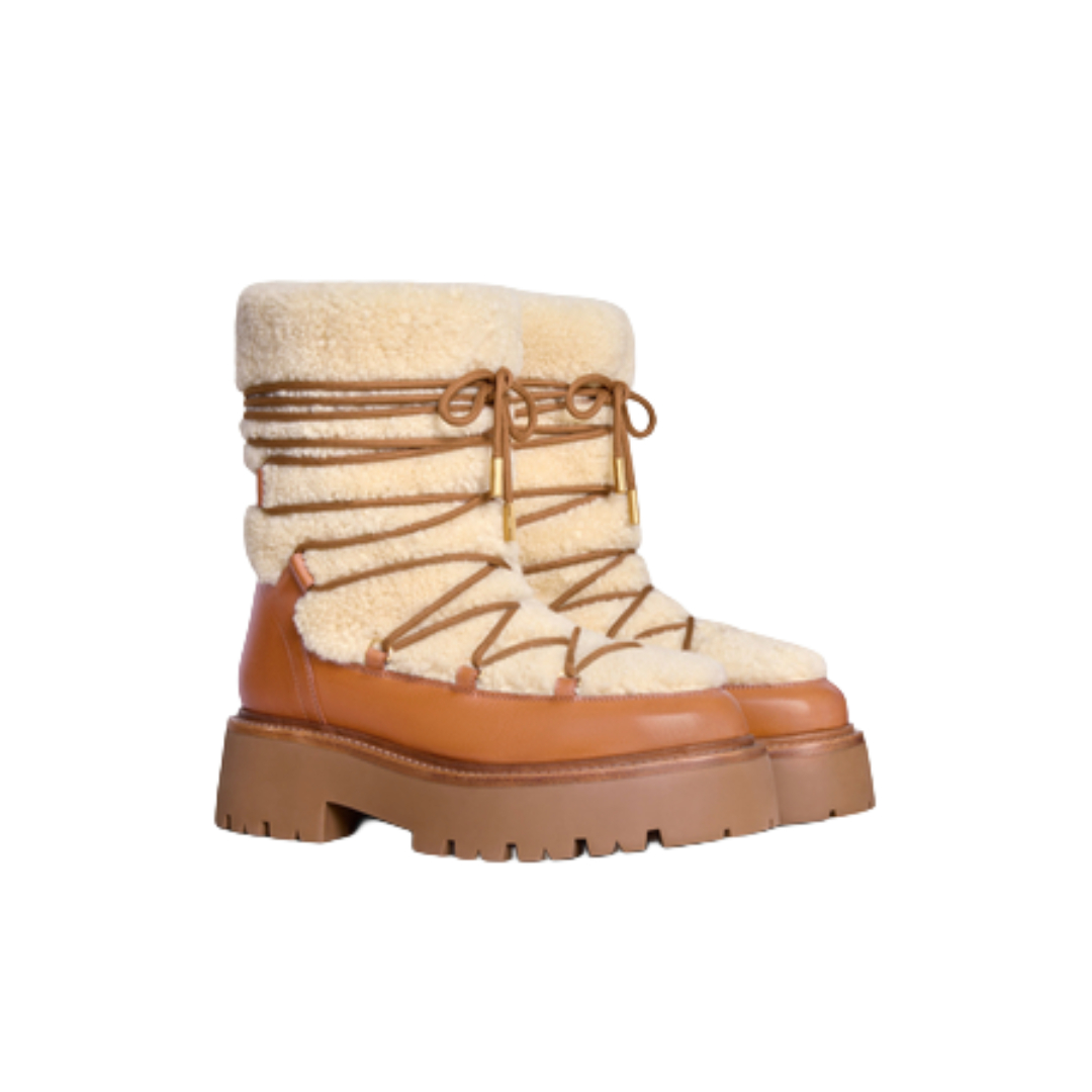 Celine Bulky Lace Up Shearling Boots