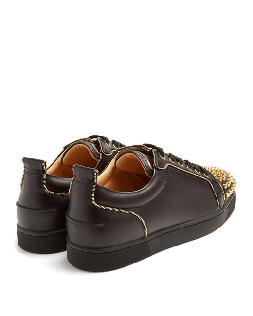 Christian Louboutin JR Gold Zip Spikes Black Sneaker