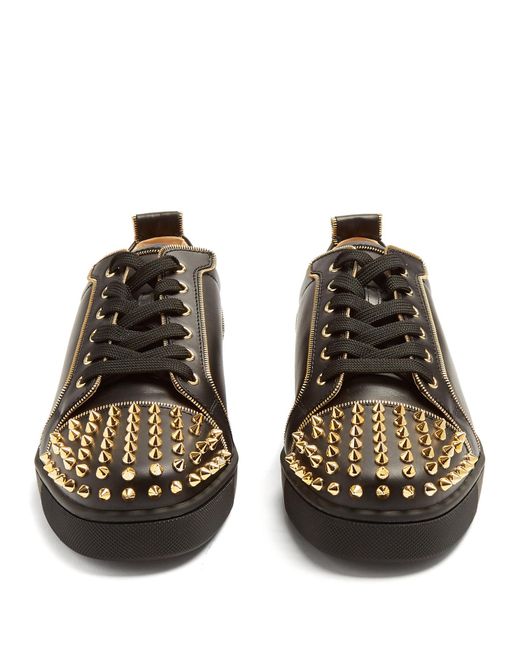 Christian Louboutin JR Gold Zip Spikes Black Sneaker