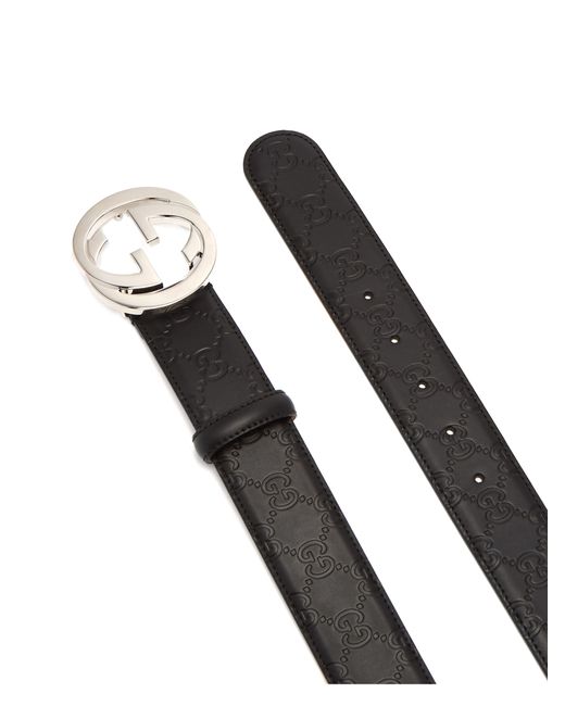 Black Signature Gg Logo Leather Belt