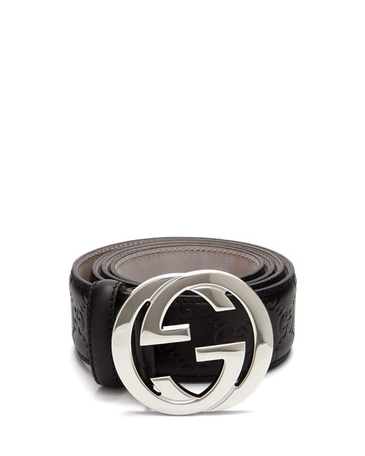 Black Signature Gg Logo Leather Belt